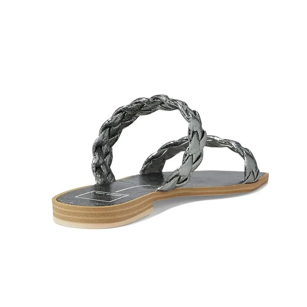 NWT Dolce Vita Indy Graphite Metallic Stella Silver Sandal Flat. Size 9.5.